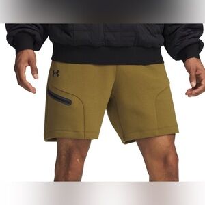 New Mens UNDER ARMOUR XL UNSTOPPABLE FLEECE pocket SHORT CANTEEN GREEN/BLACK
